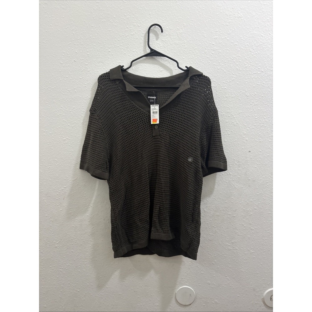 NWT Men's M RSQ Short Sleeve Olive Green Sweater Polo 🔥
